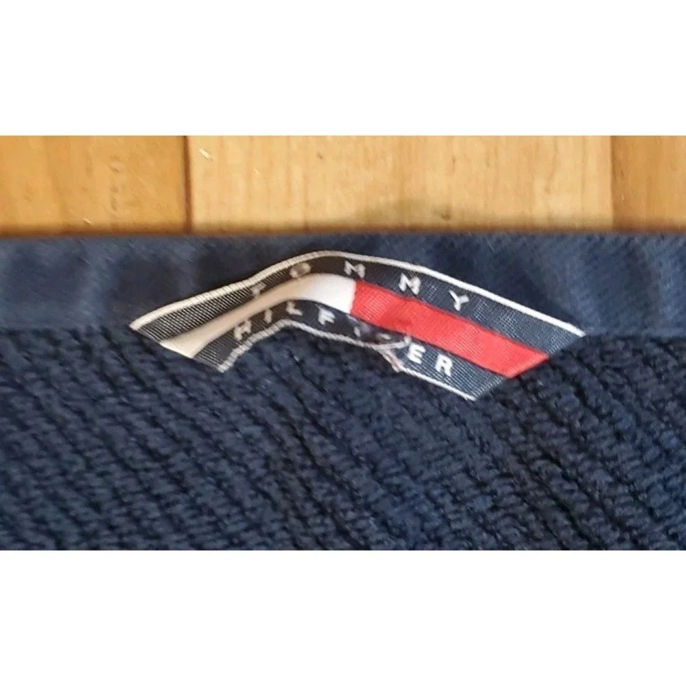 Vintage Tommy Hilfiger Navy Bath Towel Striped Logo Red White Blue Flag‎